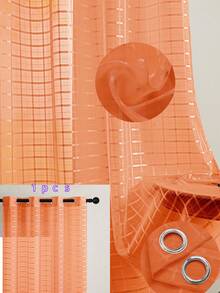 1 片/2 片网格状半透明薄纱窗帘，简约半透明穿孔设计窗帘，适用于客厅、阳台和卧室的装饰，客厅窗帘，卧室窗帘，厨房，多用途装饰窗帘。 - 橘色 - 查看 43