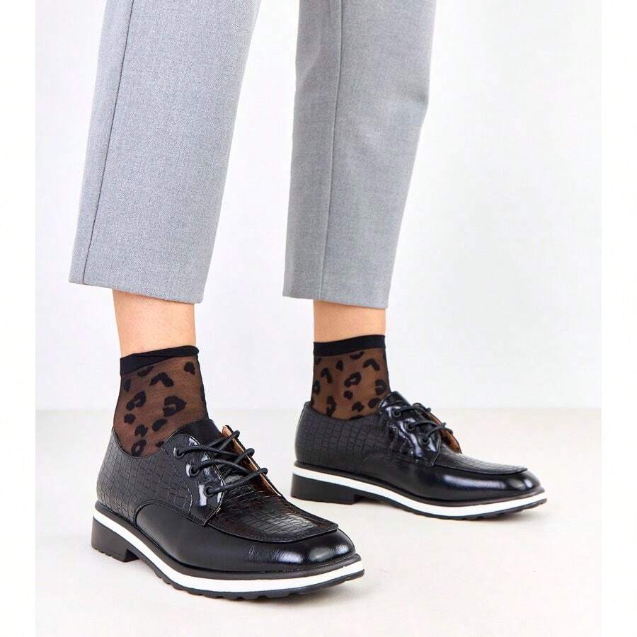 Black Embossed Square-Toe Loafers Kerawa - Black - View 1