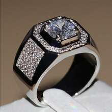 Business Casual  Square Ring For Men, Light Luxury Full Diamond Design Ring Jewelry - màu đen - Xem 3