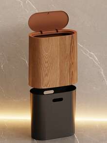 1个3.43加仑木纹浴室塑料垃圾桶，方形防臭木纹塑料转角垃圾桶 - 带盖，脚踏式塑料垃圾桶，防水，易清洁，节省空间设计，适合小空间，适用于浴室、洗衣房、家庭办公室和卧室等狭窄空间，无需用电 - 也适用于浴室、厨房、客厅、酒店，消除异味 - 彩色 - 查看 5