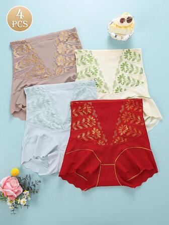 4pcs High Waist Shaping Tummy Control Seamless Slimming Panties For Women