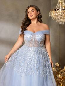 Vestido Elegante de Chiffon Estilo A-Line para Mulheres Plus Size, Amarração na Cintura Nas Costas, Ajuste Slim, Adequado para Gala de Traje Preto, Vestido de Convidada de Casamento, Vestido da Mãe da Noiva, Evento de Tapete Vermelho e Jantar Formal - Azul bebê - Visão 1