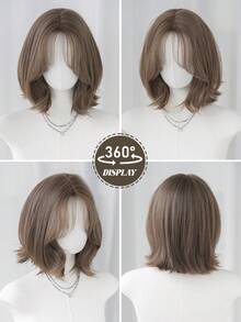 NAMM 12 Inch Short Curly Wigs For Women - Modest Fashion Wave Wig Curtain With Bangs, Brown Soft Silky Heat-Resistant Synthetic Fiber Wigs For Daily Use, Perfect For Holidays Music Festivals Celebrations-Sakura Celebrations Glam & Party Street Wear Photography Use - 棕色 - 查看 5