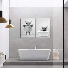Framed 2 Pieces Bathroom Wall Art Funny Highland Cow Canvas Cow In Bathtub Prints Cute Animal Pictures Modern Home Décor Humor Animals Poster Rustic Farmhouse Dration 16"X24"X2,23776597 - 寶藍色 - 查看 5