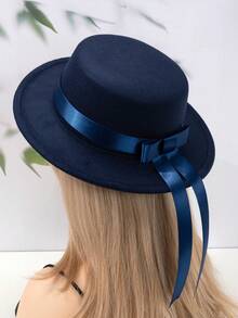 قبعة نسائية مسطحة الأعلى مزينة بشريط، أنيقة وعصرية، متعددة الاستخدامات للوقاية من الشمس، مناسبة للارتداء اليومي والمناسبات