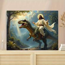 1PC Paint By Number Kits, Jesus Riding A Dinosaur - Dinosaur Themed Religious Art - Wall Decor For Home, Cafe, Office, Living Room - Combines Religious And Dinosaur Elements In An Interesting Way - Ideal For Fashion & Dinosaur Lovers - DIY Painting Kit For Adults Beginners - Acrylic Paint By Numbers With Canvas & Brushes, Complete Art Sets For Home Wall Decor, Living Room, Bedroom, Office(Frameless) - 24色 - 查看 1