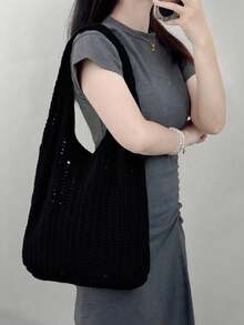 Yogodlns Mode gehäkelte Taschen für Frauen Sommer Strandtasche ästhetische Tragetaschen Boho gewebte gestrickte Schultertasche gehäkelte Cut Out Schultertasche Unterarmmtasche große Kapazität gehäkelte Tasche Einkaufstaschen Lässig Strandtasche Pendlertasche