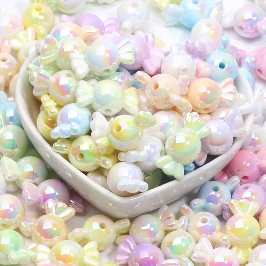 10PCS 11.2 * 21.4mm Glossy Macaron Color UV Plated Perforated Candy Beads Acrylic Beads - Rainbow Pink Candy Color, Perfect For DIY Jewelry Making Bracelets And Necklaces, Earring - 彩色 - 查看 1