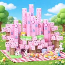 64/100/128/160片磁性积木 - 童话粉色城堡，梦幻城堡磁性积木套装，STEM教育学习玩具，创意磁性积木玩具，STEM感官立方体。DIY搭建游戏感官礼物，节日和生日礼物，适合男孩女孩（部分颜色随机） - 彩色 - 查看 11