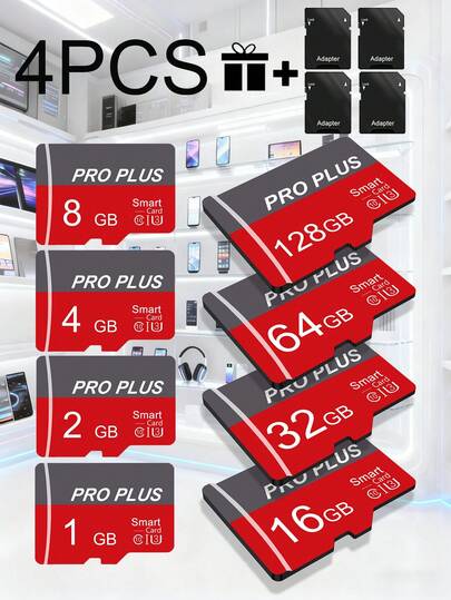 4-Piece Micro SD/TF Card Set (Includes Adapter) | Full Sizes: 128GB/64GB/32GB/16GB/8GB/4GB/2GB/1GB/512MB/256MB/128MB/64MB | Compatible With Phones/Tablets/Cameras/Dash Cams/Camcorders/Car Stereo/Game Consoles