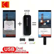 Kodak 柯达双口USB闪存盘，USB 3.2 Gen 1 OTG便携式USB闪存盘，32GB/64GB，128GB/256GB，兼容手机和电脑 - 黑色 - 查看 7