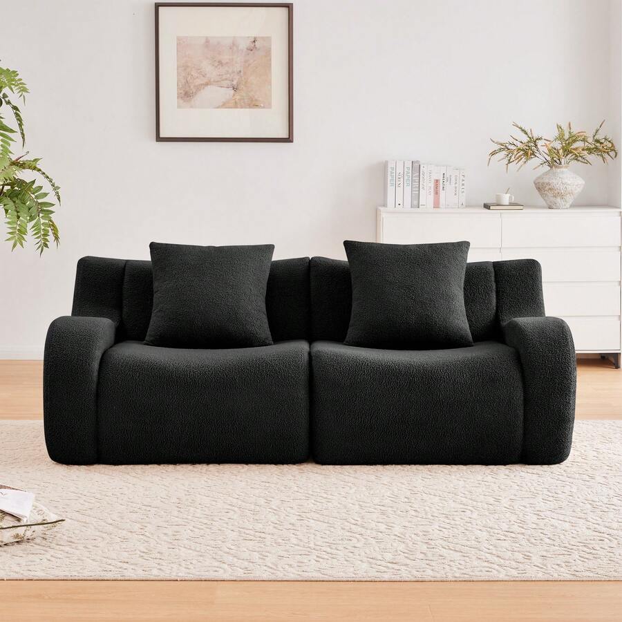 mikibama 2-Seater Modular Sofa, Can Be Combined With A Middle Module And A Footstool Module - màu đen - Xem 1