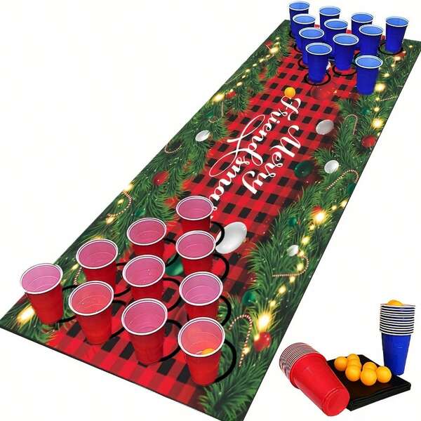 1 pieza Tapete de mesa de beer pong navideño, juegos de beber para fiestas de adultos, fiestas al aire libre, campamentos y diversión en el patio trasero, ideal para Navidad, Halloween, Acción de Gracias y Año Nuevo, sin necesidad de electricidad, no incluye bolas y vasos de beer pong