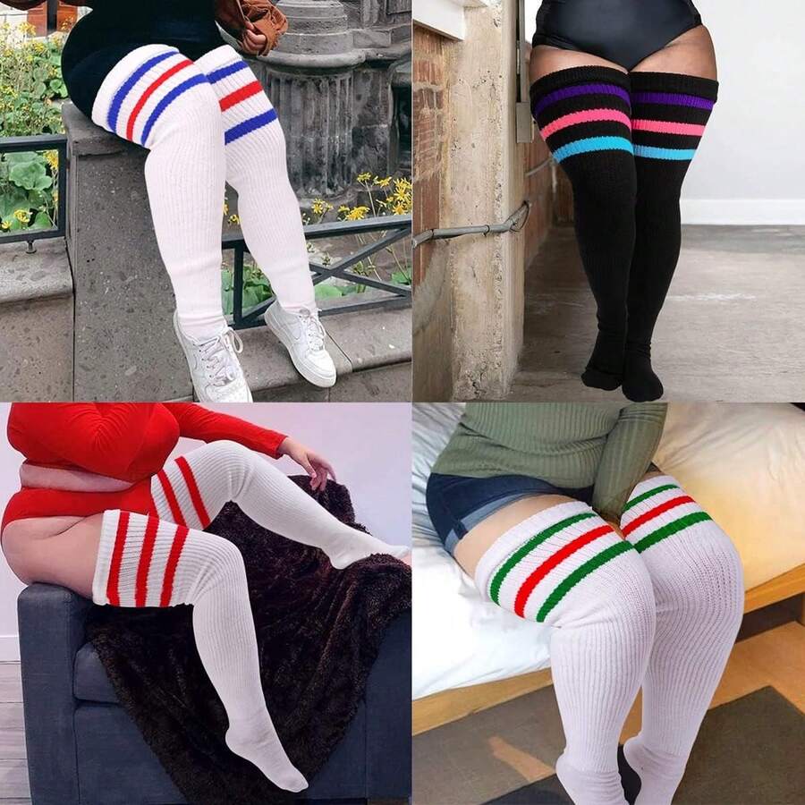 Plus Size Thigh High Socks- Long Womens Knitted Over Knee High Leg Warmer - màu đen - Xem 1