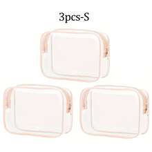 3件套防水透明化妆包，夏季度假旅行必备 - 轻便多功能拉链收纳包，适合收纳女士洗漱用品和配件，可用作旅行收纳包、化妆包、沙滩包、化妆包 - 粉色 - 查看 13