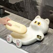 1个可爱卡通猫咪皂碟 - 装饰性塑料皂架，表面光滑，趣味浴室香皂海绵收纳架，装饰性皂托 | 迷人的浴室配件 | 光滑塑料结构，皂托，圣诞礼物浴室配件浴室工具