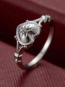 Gold Colour Heart Shaped CZ Ring (1Pc), Elegant Female Jewelry Accessory For Wedding Party & Fancy Gift AUWC - 戒指 - 查看 2