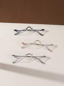 3 PCS Women's Metal Rimless Light Glasses Rectangle Frame Premium Eye Protection Rimless Glasses Suitable For Daily Clothing Decor And Back To School - Multicolor - View 17
