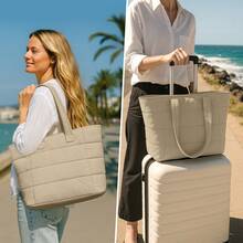 Bolso de mano para mujer, bolso de hombro acolchado plegable y ligero con cremallera, ideal para viajes, universidad y trabajo