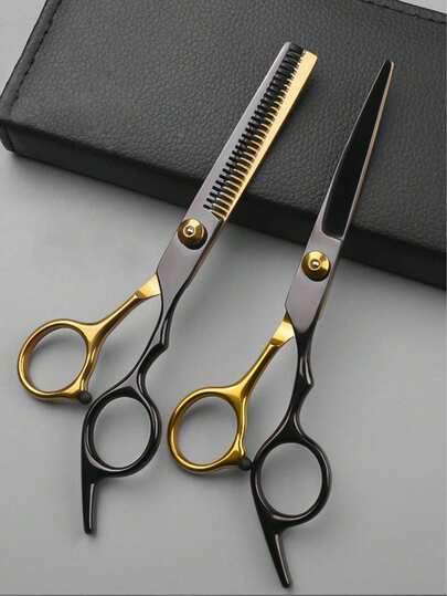 3 pezzi Set professionale di tagliacapelli e rifinitore - Tagliacapelli in acciaio inossidabile nero e oro con pettine modellante, strumento per taglio capelli di qualità da salone, design ergonomico, regalo perfetto per parrucchieri, capelli, viaggio, prodotti per capelli, strumenti per capelli, accessori per barbiere, barberia, attrezzature per parrucchieri