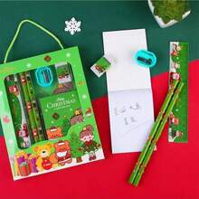 1pc Christmas Stationery Hand-Held 6-Piece Set, Primary School Gift Box Set, Children's Christmas Small Gifts, Learning Prizes, Kindergarten Includes 2 Pencils, 1 Pencil Sharpener, 1 Eraser, 1 Notepad, 15cm Ruler