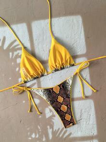 Bộ bikini hai mảnh họa tiết da báo dành cho nữ, thích hợp cho kỳ nghỉ biển và lễ hội Halloween, mùa hè 2025. - Da rắn vàng - Xem 3