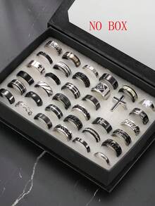 10/20/40/60件套不锈钢罗马浮雕哑光戒指，男女通用，适合日常佩戴和节日装饰，款式和尺寸随机。 - 黑色 - 查看 16