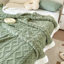 1pc Reversible Bed & Sofa Blanket - Thickened All-Season Geometric Diamond Pattern Throw, Machine Washable Black Cozy Blanket For Bed, Couch, Or Home Decor, Throw Blanket For Couch, Versatile Comfort Item, Textured Pattern, Highquality Textile - Mint Green - View 4