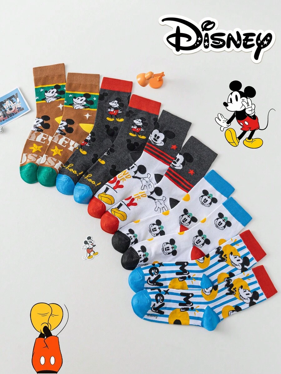 Disney 迪士尼 1/5/10 双装正品迪士尼米奇老鼠袜子，时尚袜子，袜子礼品，男士袜子，卡通袜子，女士袜子，室内拖鞋袜，创意礼品袜，迪士尼袜子 - 彩色 - 查看 1