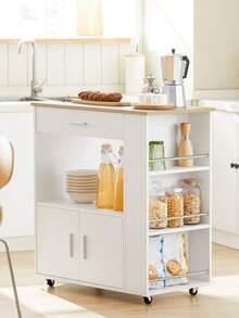 SoBuy FKW113-SCH, Kitchen Trolley Cart Storage Trolley Serving Trolley Kitchen Cabinet Microwave Cabinet, Black - White - View 1