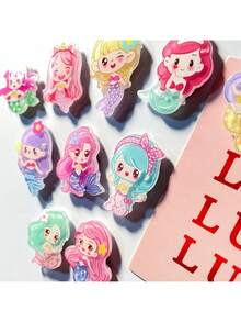 10 Stücke/Set süße kleine Cartoon Meerjungfrau Acryl Kühlschrankmagnet, kreative Heim Dekoration Memo Aufkleber - Verschiedenfarbig - Übersicht 7