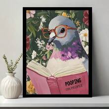 1pc/Set Funny Pigeon Reading Book Wall Arts Canvas Posters Prints - Funny Birds And Animals Bathroom Decorations, Suitable For Toilets, Apartments, Living Rooms, Bedrooms, Modern Home Decorations, Bathroom Decorations,No Frame Include