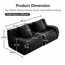 mikibama 2-Seater Modular Sofa, Can Be Combined With A Middle Module And A Footstool Module - màu đen - Xem 8