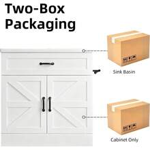 31 Inch Bathroom Vanity With Sink, Farmhouse Freestanding Bathroom Cabinet With Drawer & 2 Barn Doors, Black/ White - 白色 - 查看 3