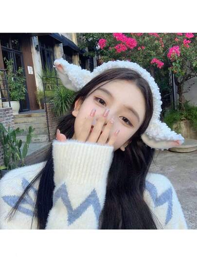 1pc Soft Plush Faux Fur Sheep Ear Headband, Suitable For Party And Washing Face, Feather-Free Solid Color Headpiece, Fluffy Sheep Ear Headband, Cute & Soft Girls Hair Clip, Autumn/Winter Hair Accessory