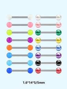 16pcs Luminous Ball & Faux Pearls Tongue Nail Rings And Nipple Rings Set Body Piercing Jewelry Set For Women Men, Accessory For Wonderful Gifts