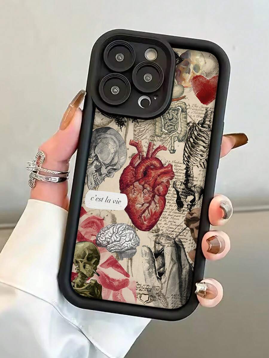 Anatomy A Printed 2D Pattern Popular Creative High-End Beautiful And Fashionable Commuting Personality Style Suitable For Elders, Friends, Family, Lovers, Your Own Birthday Gifts, Holiday Gifts, Black Matte Smooth Ladder Feel Full Protection Dustproof And Waterproof Shell,Compatible With IPhone 16/15/14/13/12/11/Pro/ProMax And Galaxy S Series. - 黑色 - 查看 1