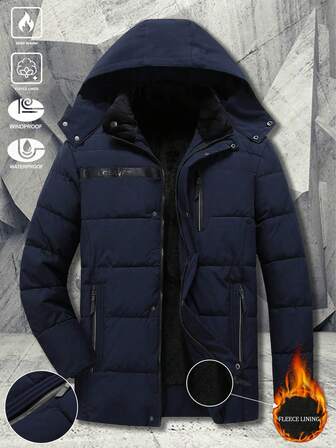 Chaqueta de hombre para otoño/invierno, de estilo deportivo casual al aire libre con bolsillo grande, capucha desmontable y forro térmico grueso, adecuada como regalo para novio, esposo o padre