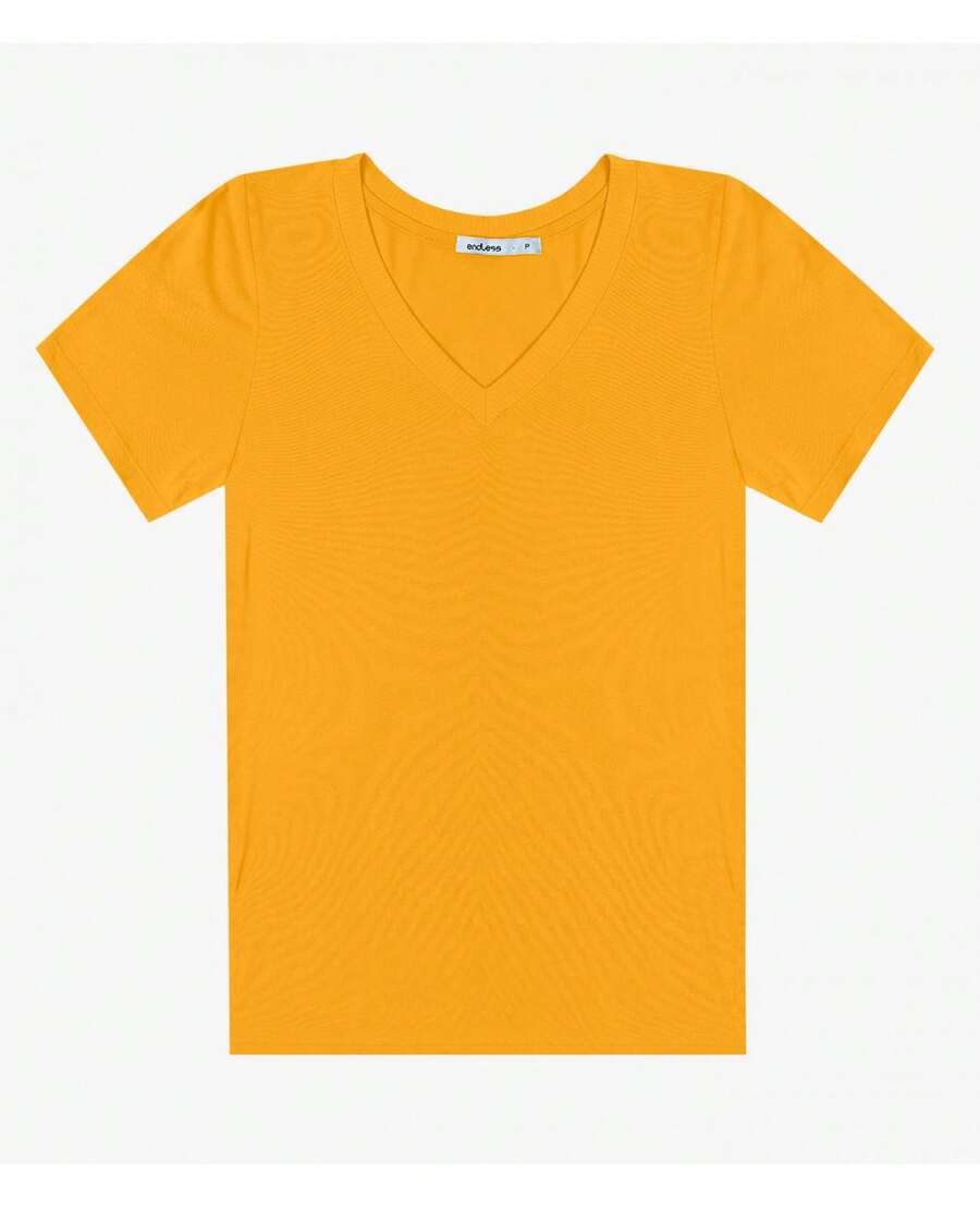 Blusa Feminina Manga Curta Decote V Endless Amarelo