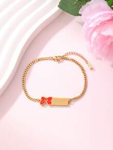 1pc Customized 18K Stainless Steel Colorful Enamel Multi-Element Letter Heart Bow Laser Engraved Bracelet, Suitable For Women, Daily & Holiday Gift