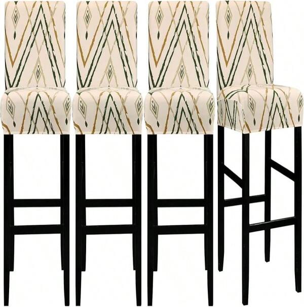 Jacquard Bar Chair Stool Cover - 4 Pack Stretch Bar Stool Covers With Backs Barstool Slipcovers Bar Stool Chair Covers Chair Slipcover Pattern For Short Swivel Dining Chair Counter Height Side Chairs