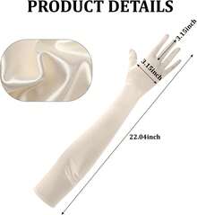 22 Inch Long Satin Gloves For Women, Stretchy 1920s Vintage Opera Gloves, Elegant Tea Party & Bridal - 珍珠白 - 查看 10