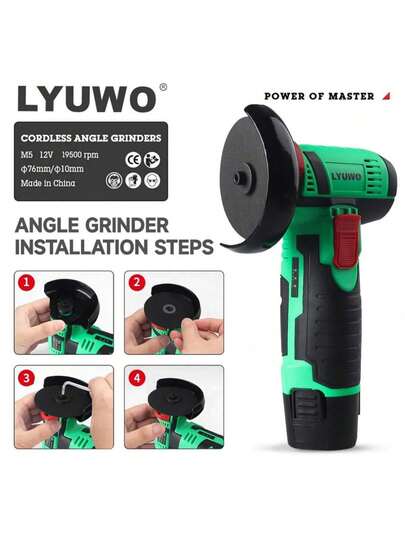 12V Brushless Mini Angle Grinder With Lithium Battery - Lightweight Handheld Polishing, Rust Removal DIY Project Power Tool, Cordless Mini Grinder