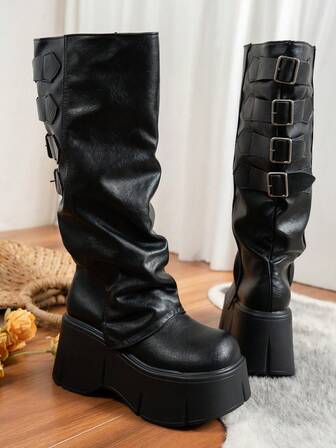 Oversized Leg Shaft Boots, Sweet & Cool Style, Chunky Sole, Over-The-Knee High Shaft Riding Boots