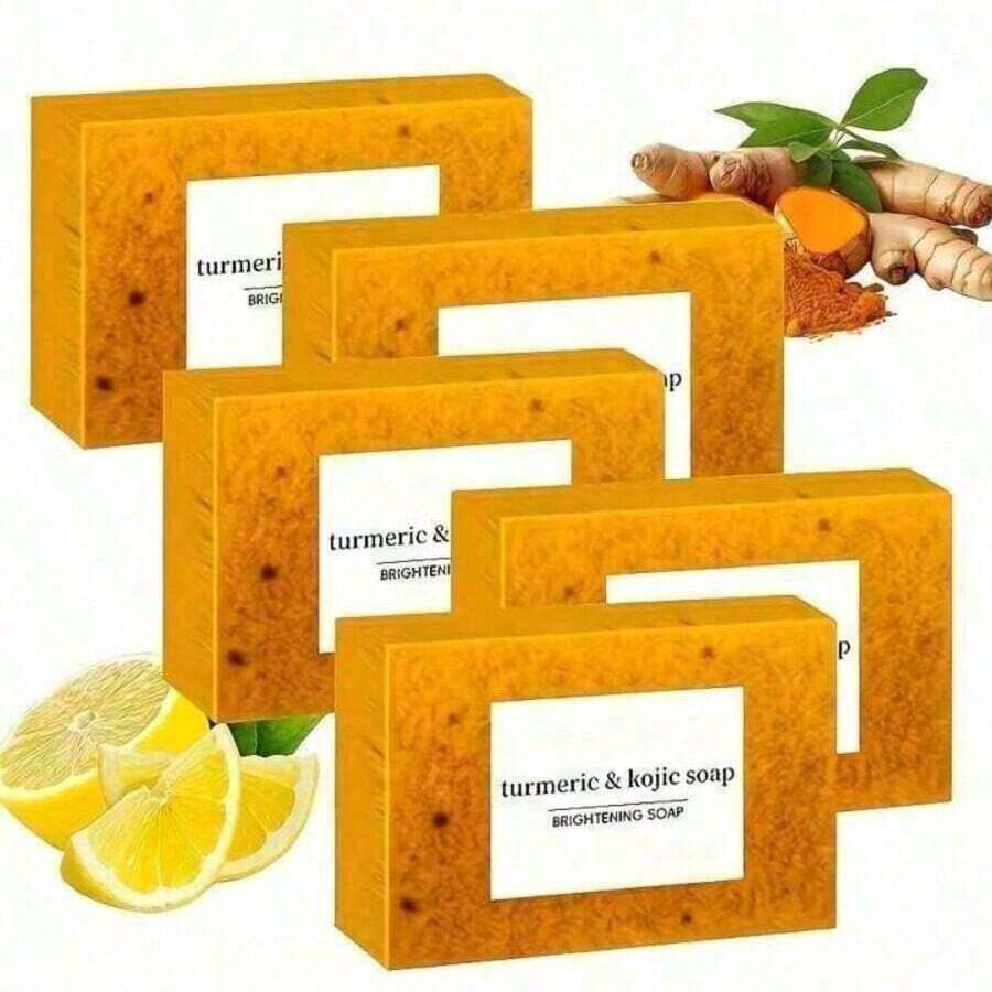 Turmeric Lemon Kojic Soap 100g, Suitable Face, Bath And Soap, Handmade Soap Cleanser,Rich Foam Deeply Cleanses And Smoothens Skin, Handmade With Essential Oil