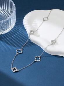 1 pieza Collar de metal dorado minimalista y versátil con trébol hueco largo para mujeres