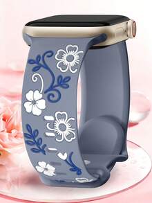 Floral Band Compatible With Watch Bands For Women 40mm 41mm 38mm 42mm 44mm 45mm 46mm 49mm, Engraved Cute Flower Silicone Dressy Strap For Watch Series 11 10 9 8 7 6 5 4 3 2 SE Ultra 3/2/1