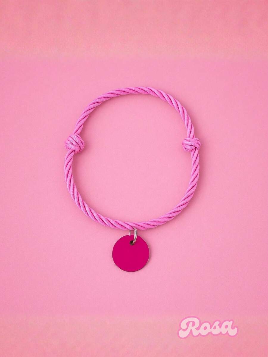 Adjustable Braided Rope Collar With ID Tag For Dogs And Cats - Màu Hồng Tươi - Xem 1
