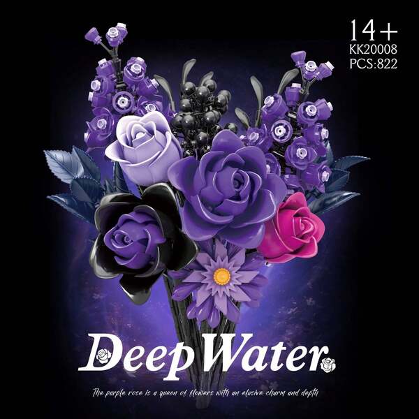822Pcs-DeepWaters Purple Rose Building Set, Elegant Mystical Flower Queen Model For Home Decor, Best Gifts For Adults/Kids,Valentine's Day, Birthday, Christmas Gifts