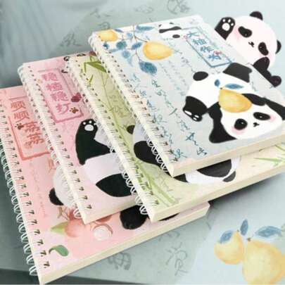 4pcs A7 Spiral Notebooks, Elegant And Panda Design, Lined Paper Diary, Suitable As Gift, Diary, Office Or School Supplies